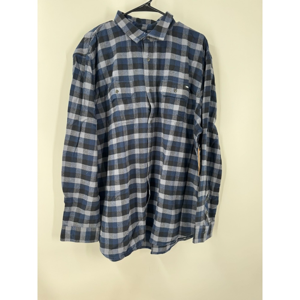 Vans Yersky Long Sleeve Woven Button Up Plaid Flannel Shirt Blue Black Men's XXL